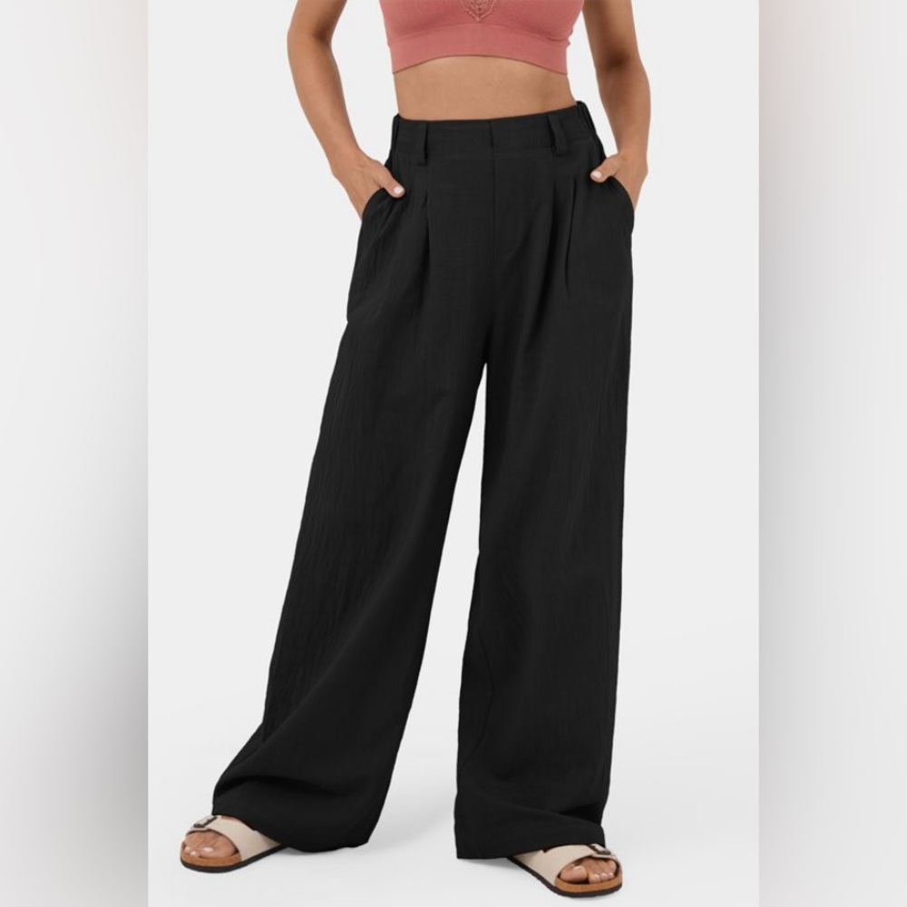 NWT HALARA High Waisted Plicated Side Pocket Wide Leg Flowy Casual Cotton Pants